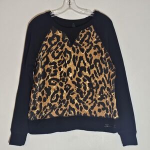 Seven7 Sweatshirt Womens Small Black Leopard Print Crewneck Fleece Pullover Top